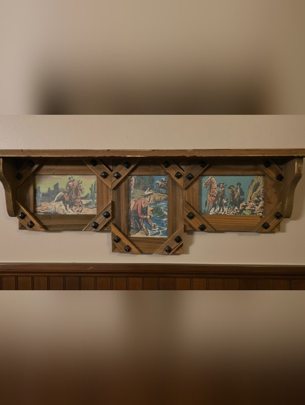 Vintage Style Rustic Wooden Cowboy Shadow Box Wall Shelf 26"